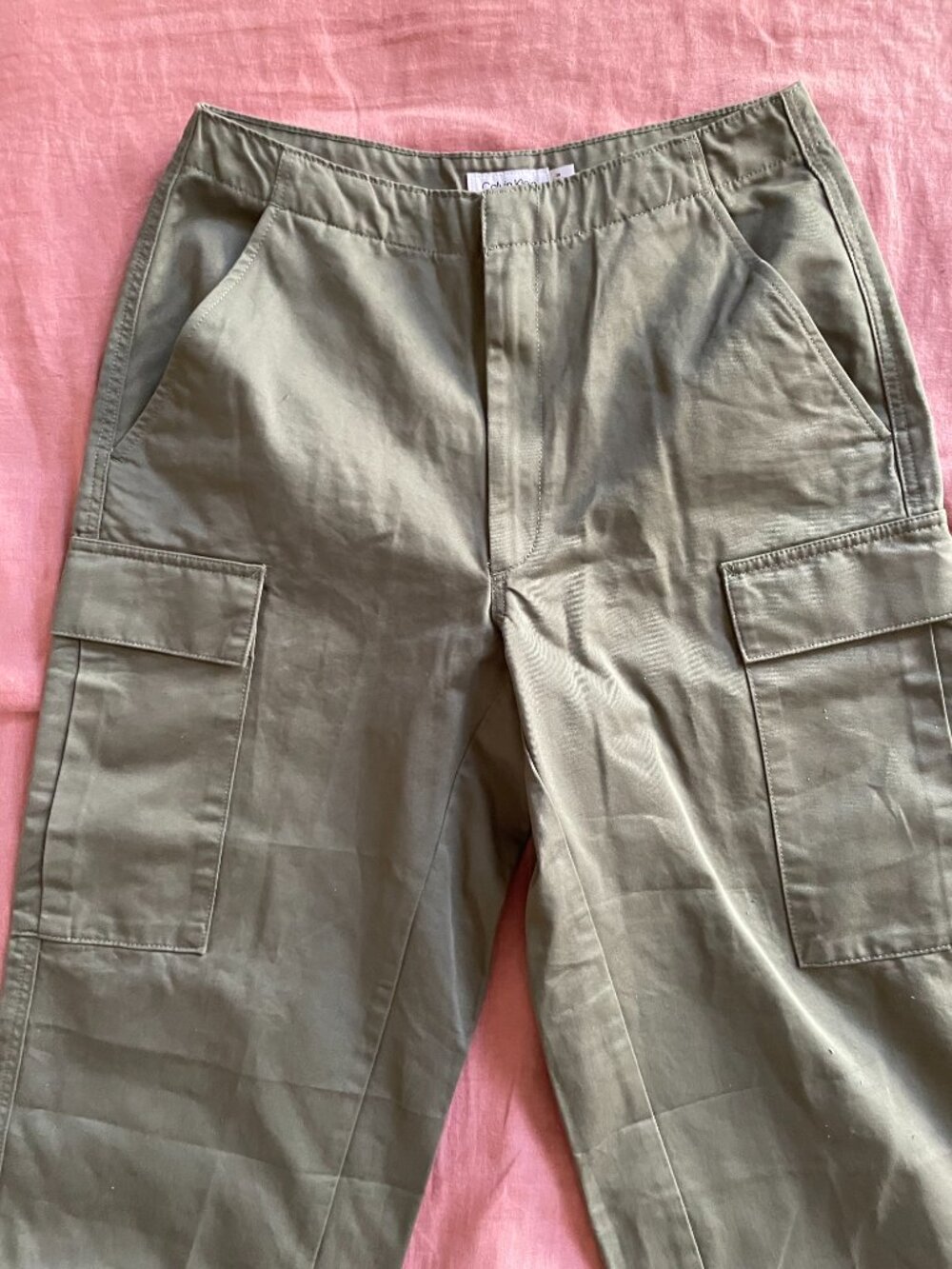 100% Cotton Calvin Klein Women's Hunter Green Wide Leg Cargo - Size 30 - Picture 4 of 14